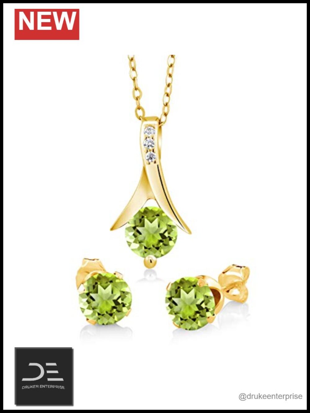 Gem Stone King Yellow Gold Plated Silver Green Peridot Pendant Earrings Set